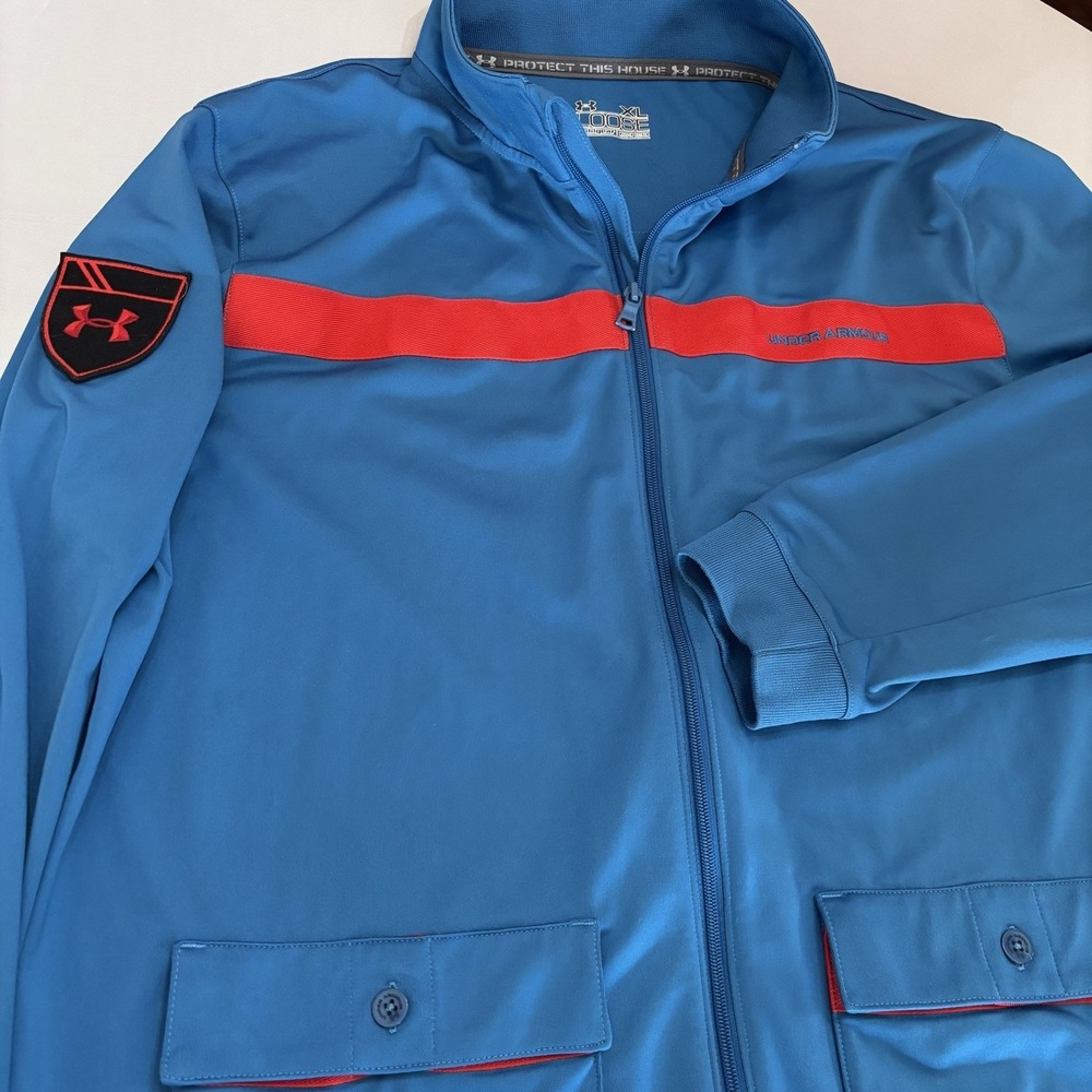 Under Armour ColdGear‎ Full Zip Jacket Mens XL Blue Red Patch Pockets